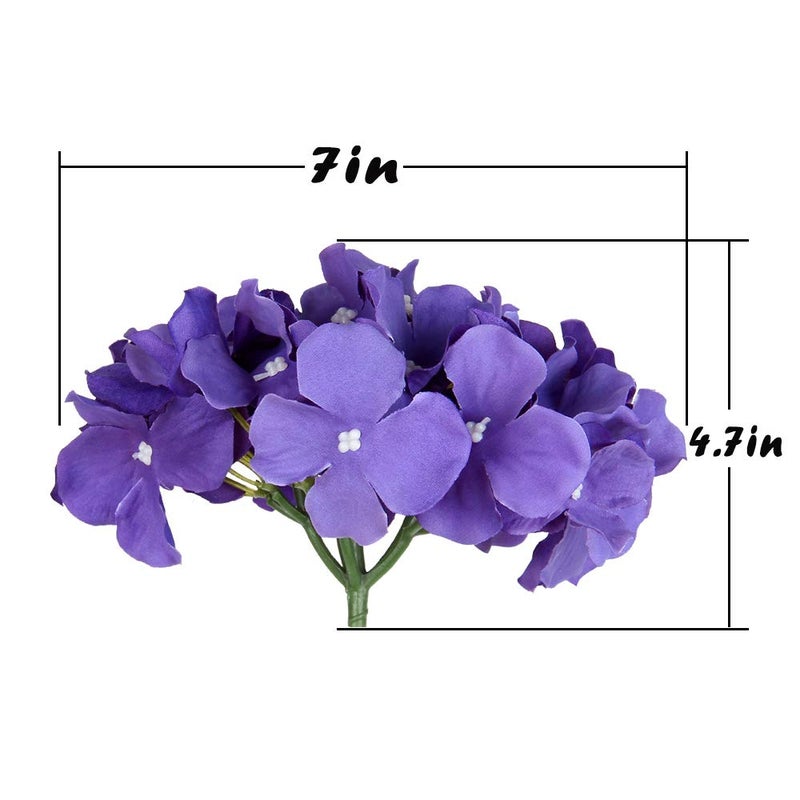 Flojery Silk Hydrangea Heads Artificial Flowers Heads with Stems for Home Wedding Decor,Pack of 10 (Purple) - Image 4
